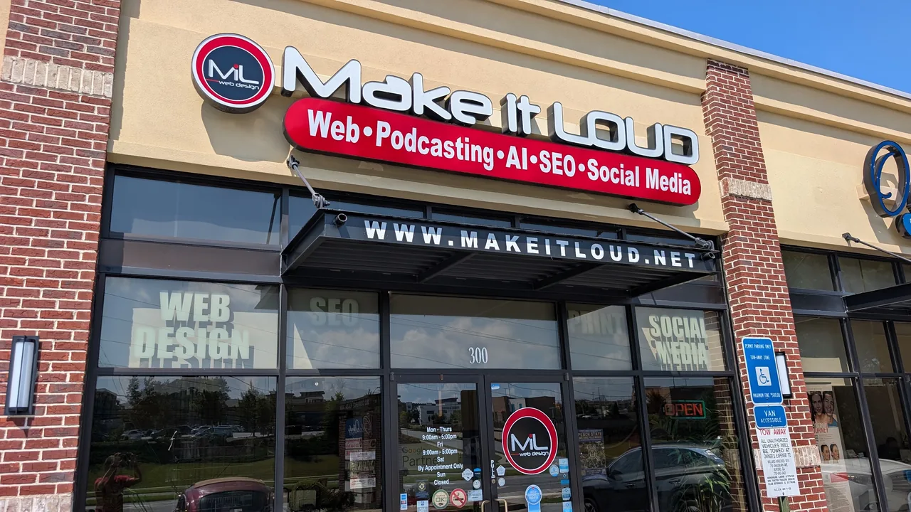 The Make It Loud storefront in Buford, Georgia, with the company sign above the entrance
